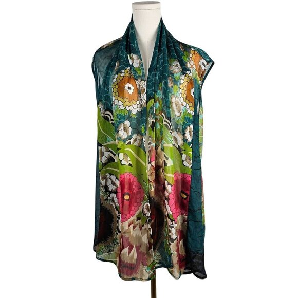 Coldwater Creek Jackets & Blazers - Coldwater Creek Sleeveless Open-Front Scarf Vest Green Floral